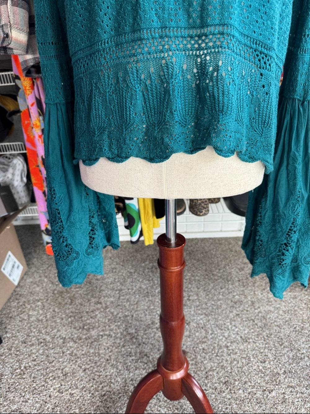 Free People Teal Crochet Lace Boho Top - Picture 8 of 8